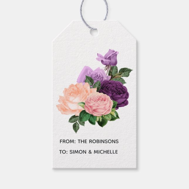 Étiquettes-cadeau Fleurs rose pêche et lavande violet (Devant)