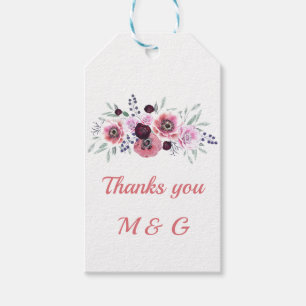 Étiquettes-cadeau Fleurs roses bordeaux aquarelle