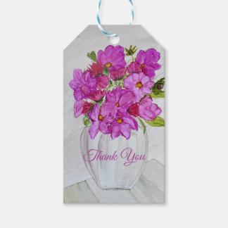 Étiquettes-cadeau Fleurs roses dans un vase