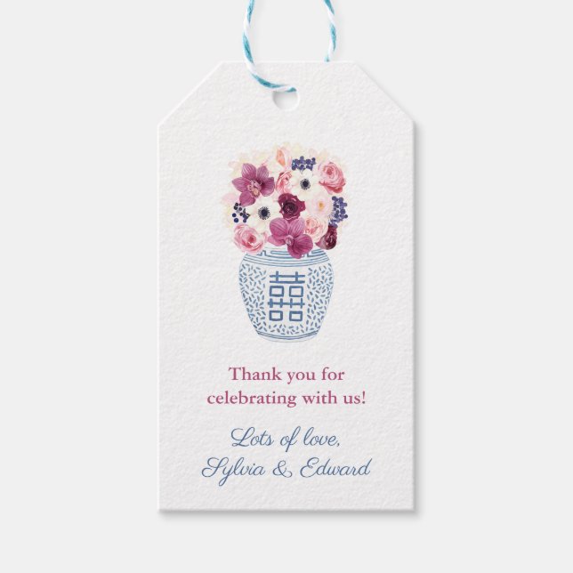 Étiquettes-cadeau Fleurs Roses Et Violettes Fête des mariées D'Hiver (Devant)