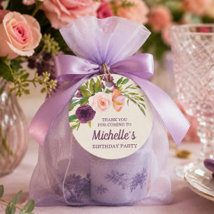 Étiquettes Cadeau Fleurs roses et violettes pâles Crème Anniversaire