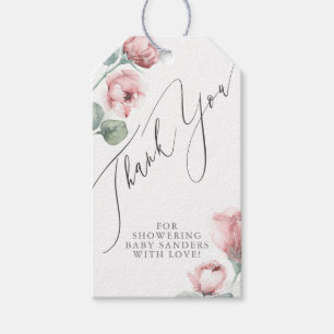 Étiquettes-cadeau Fleurs Roses poussiéreuses Merci élégant