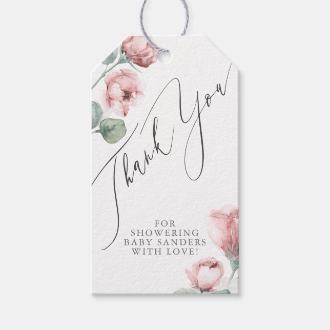 Étiquettes-cadeau Fleurs Roses poussiéreuses Merci élégant (Devant)