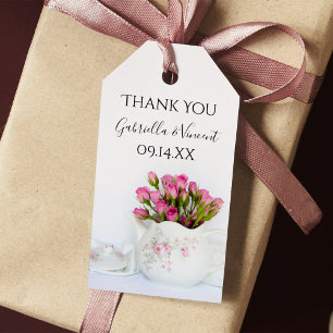 Étiquettes-cadeau Fleurs roses roses dans Teapot Mariage Favor Tags