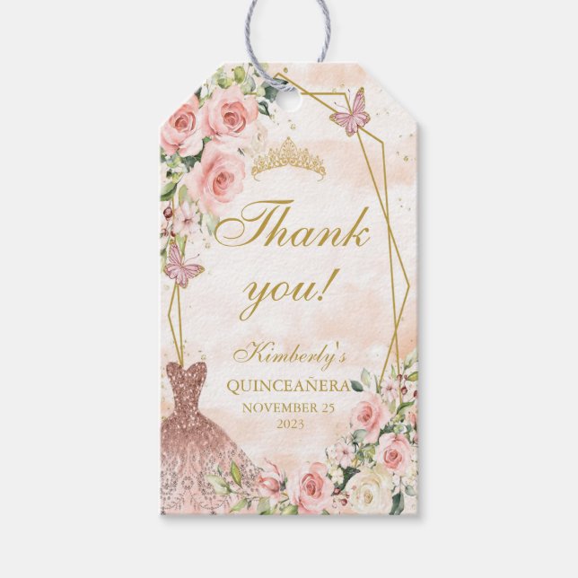 Étiquettes-cadeau Fleurs Roses Rouges, Quinceañera (Devant)