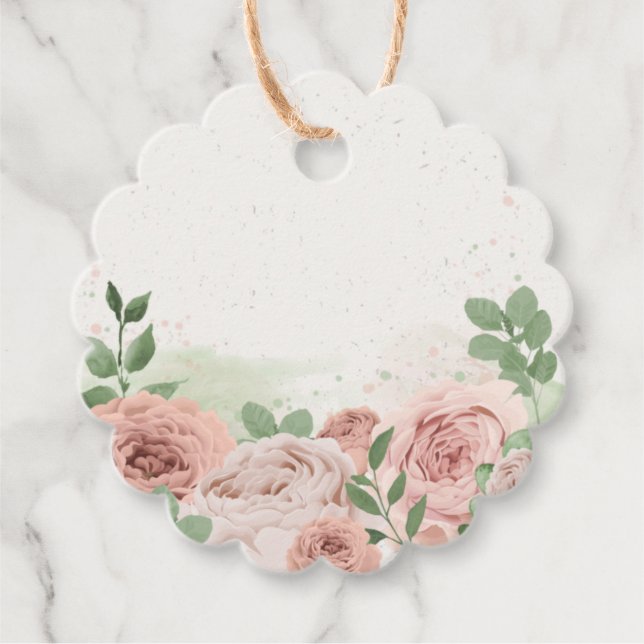 Étiquettes Cadeau fleurs roses rousses romantiques & feuille (Devant)