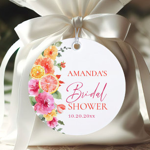 Étiquettes Cadeau Fleurs roses vives tranche de citrus Baby Shower d