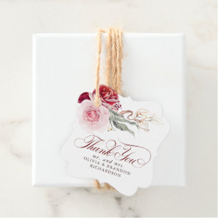 Étiquettes Cadeau Fleurs rouges bourguignonnes Merci boho élégant