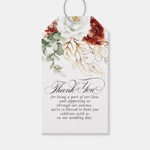 Étiquettes-cadeau Fleurs rouges et blanches de Bourgogne Boho Merci