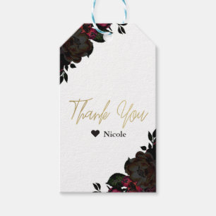 Étiquettes-cadeau Fleurs rouges foncées et noires Floral Glam gothiq