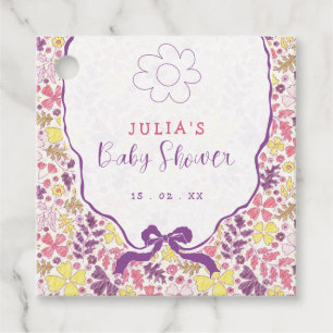 Étiquettes Cadeau Fleurs sauvages à nœud rose violet Baby Shower
