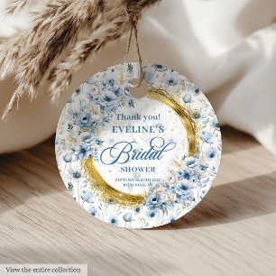 Étiquettes Cadeau Fleurs sauvages bleu pâle chic doré pour une Baby