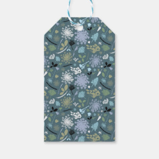 Étiquettes-cadeau Fleurs sauvages délicates en bleu sarcelle, vert e