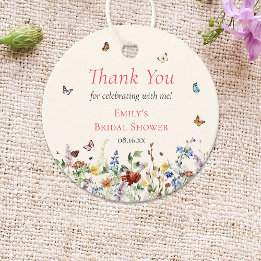 Étiquettes Cadeau Fleurs sauvages et papillons aquarelles colorés