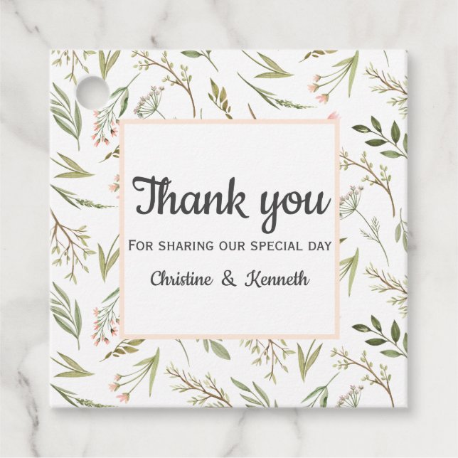 Étiquettes Cadeau Fleurs sauvages rose délicat merci mariage (Devant)