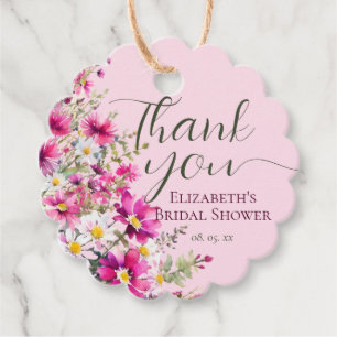 Étiquettes Cadeau Fleurs sauvages rose vif Floral Boho Enterrement d