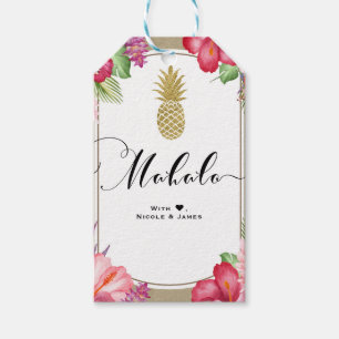 Étiquettes-cadeau Fleurs tropicales Ananas Chic MAHALO ALOHA