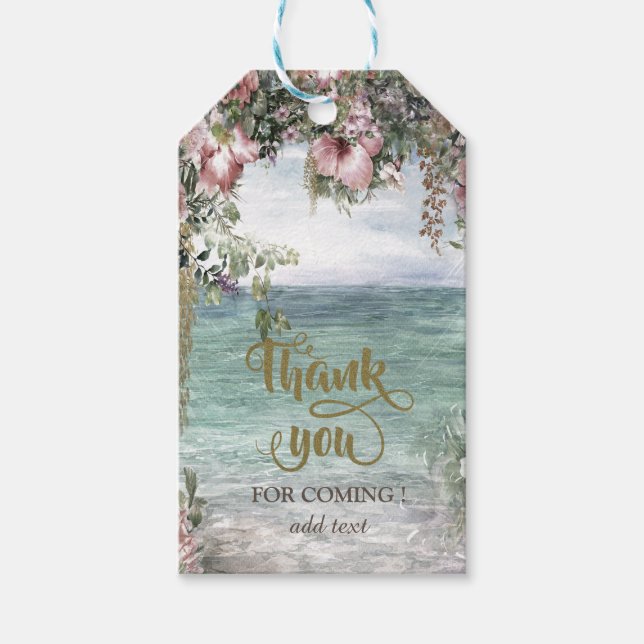 Étiquettes-cadeau Fleurs tropicales chic Merci océanique (Devant)