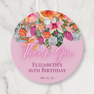Étiquettes Cadeau Fleurs tropicales colorées Boules disco Lumière né
