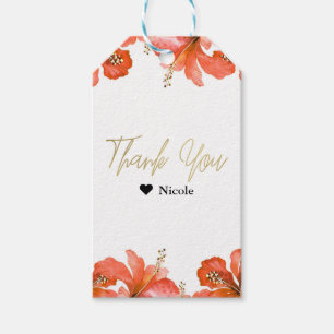 Étiquettes-cadeau Fleurs tropicales d'hibiscus orange Faveur de fête
