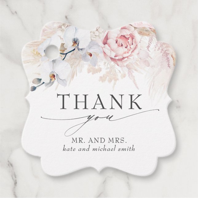 Étiquettes Cadeau Fleurs tropicales exotiques Merci Mariage (Devant)