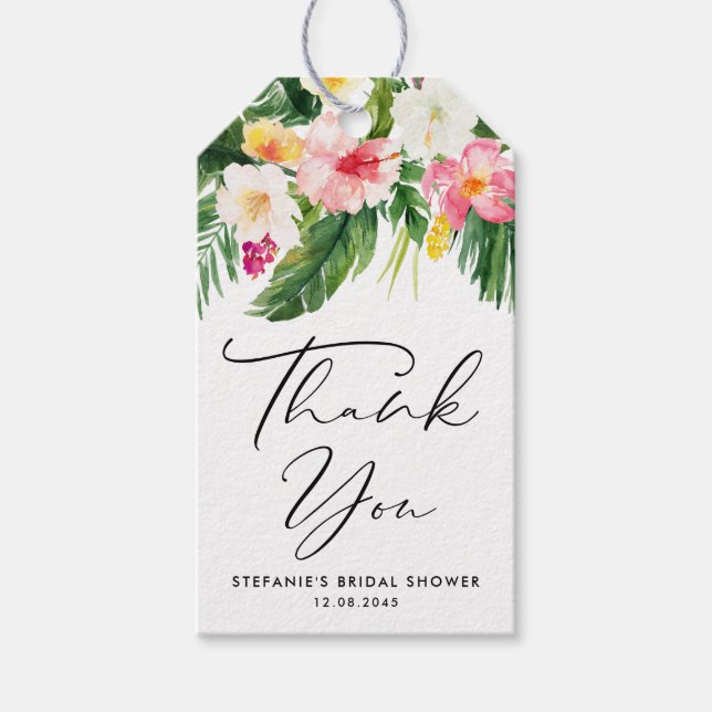 Étiquettes-cadeau Fleurs tropicales Merci de Fête des mariées de ver (Devant)