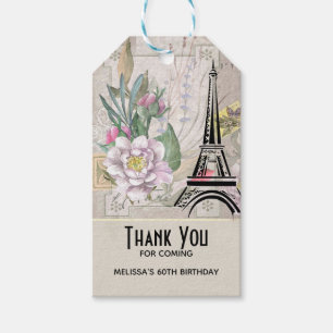 Étiquettes-cadeau Fleurs vintages, Tour Eiffel et anniversaire de Bu