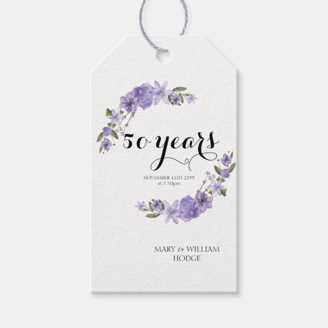 Étiquettes-cadeau Fleurs violettes de lavande 50e anniversaire maria (Devant)