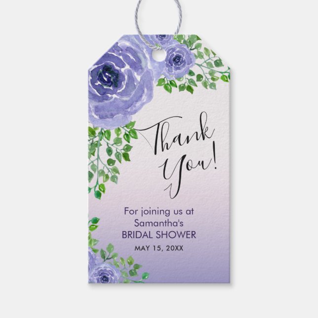 Étiquettes-cadeau Fleurs violettes élégantes | MERCI FÊTE DES MARIÉE (Devant)