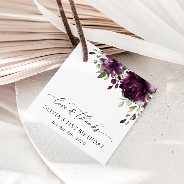 Étiquettes Cadeau Fleurs violettes, Fleurs de prunes, Boho, Annivers (Créateur téléchargé)