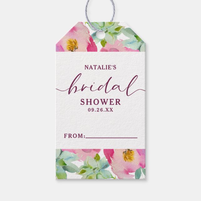 Étiquettes-cadeau Flexibilité Chic Blush Floral Bridal Affichage Dou (Devant)