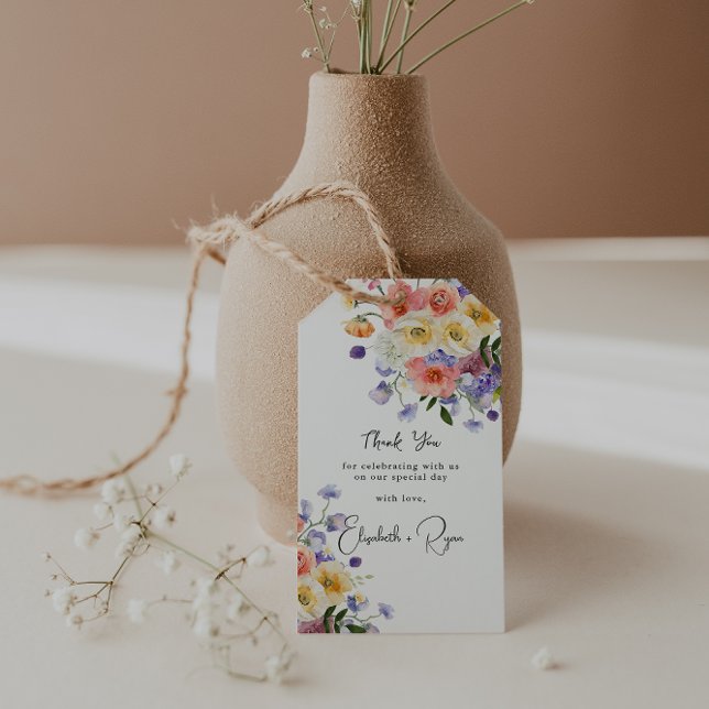 Étiquettes-cadeau Flirt Floral Meadow | Merci Mariage d'été (Créateur téléchargé)