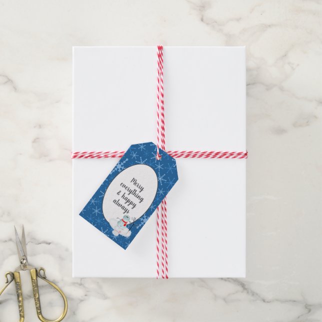 Étiquettes-cadeau flocon bleu avec accueil de vacances (Avec de la ficelle)
