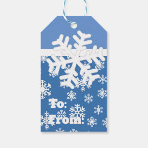 Étiquettes-cadeau Flocon de neige bleu et blanc de Noël 