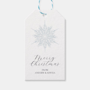 Étiquettes-cadeau Flocon de neige bleu glace Joyeux Noms de Noël