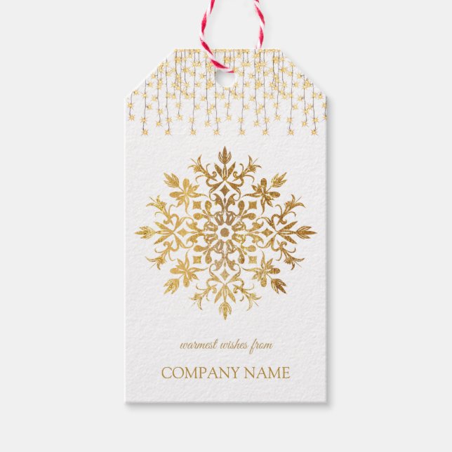Étiquettes-cadeau Flocon de neige doré, Compagnie Gold Noël (Devant)
