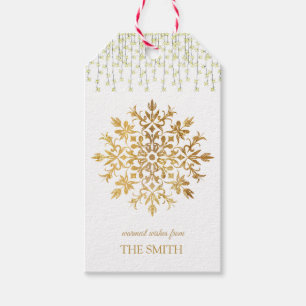 Étiquettes-cadeau Flocon de neige doré, Joyeux cadeau de Noël Tags