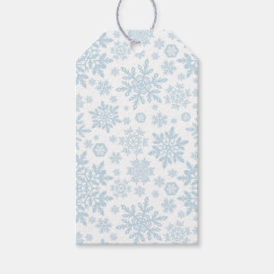 Étiquettes-cadeau Flocons de neige élégants (bleu givré - blanc)
