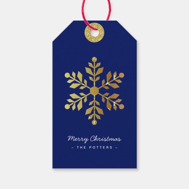 Étiquettes-cadeau Flocons de neige | Fun Christmas Blue & Gold (Devant)