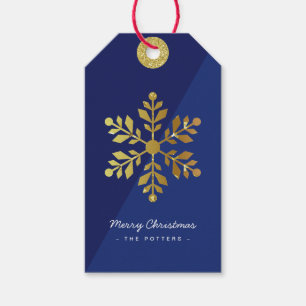 Étiquettes-cadeau Flocons de neige   Fun Christmas Blue & Gold