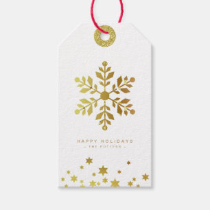 Étiquettes-cadeau Flocons de neige   Fun Christmas White & Gold Mini