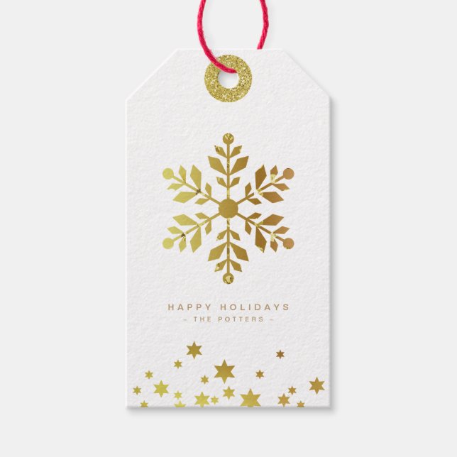 Étiquettes-cadeau Flocons de neige | Fun Christmas White & Gold Mini (Devant)