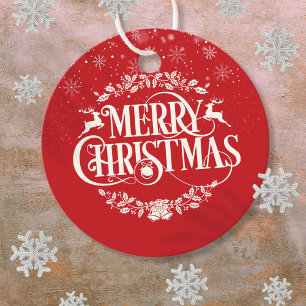 Étiquettes Cadeau Flocons de neige personnalisés Joyeux Noël Rouge