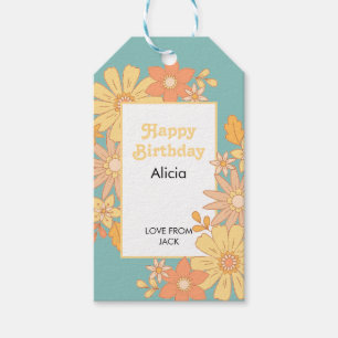 Étiquettes-cadeau Flora de Pêche Orange Retro Super Anniversaire
