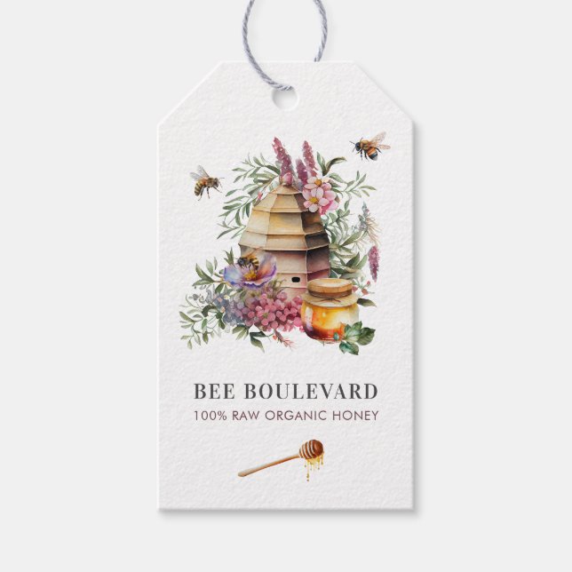 Étiquettes-cadeau Floral Bee Hive Aquarelle Beekeeper Code Qr (Devant)