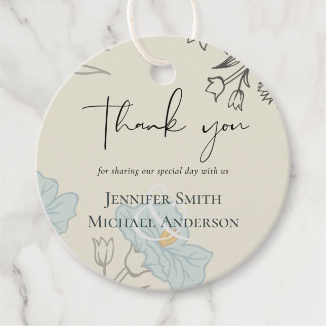 Étiquettes Cadeau Floral bleu moderne Mariage Abstrait (Devant)