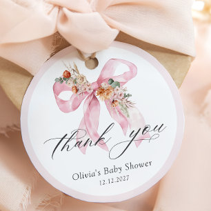 Étiquettes Cadeau Floral Bow fille Baby shower Merci