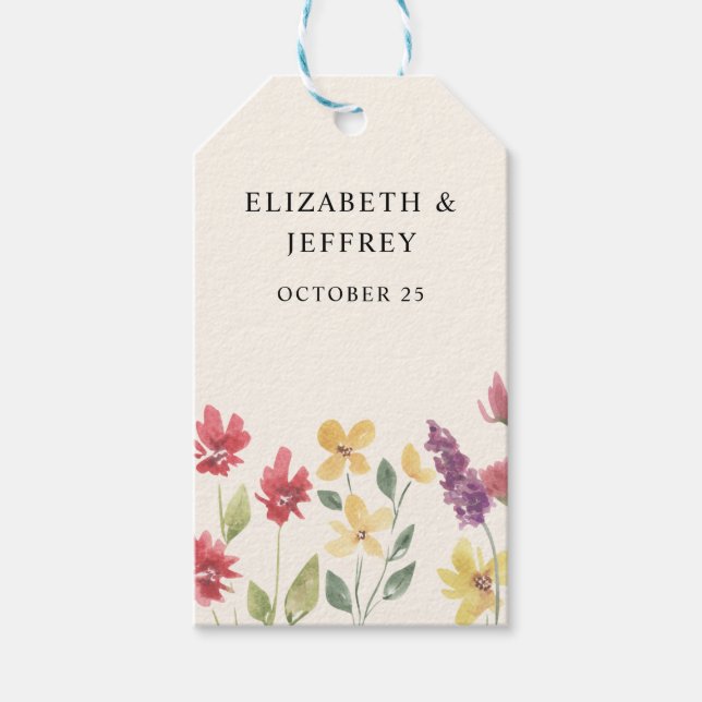 Étiquettes-cadeau Floral Elegant Boho Fleur sauvage d'été Mariage (Devant)