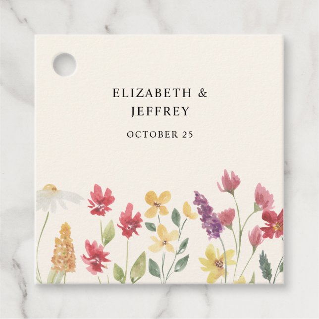 Étiquettes Cadeau Floral Elegant Boho Fleur sauvage d'été Mariage (Devant)