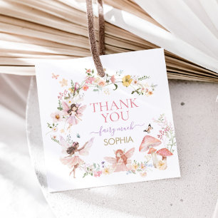 Étiquettes Cadeau Floral Fairy Premier Carré de fête d'anniversaire